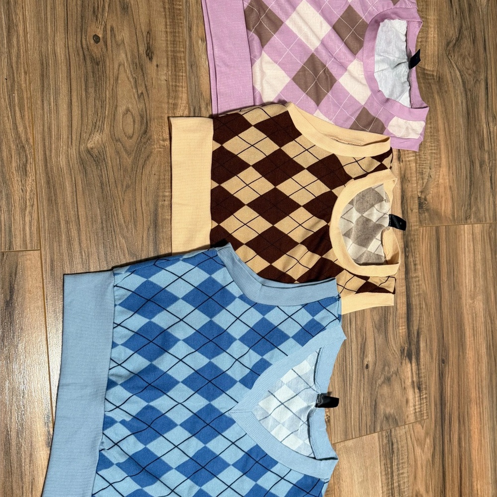 Argyle Knit Crop Top - Blue